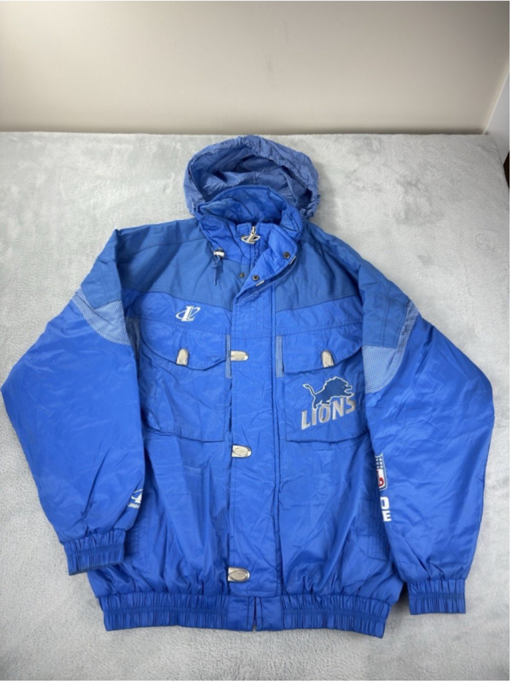 Vintage Detroit Lions Logo Athletic Puffer Jacket Men's Sz Medium Made In Macau